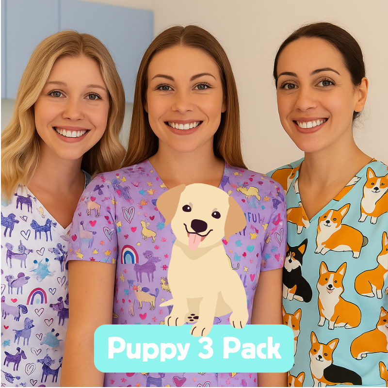 3 Scrub Tops - Puppy (3 Pack)