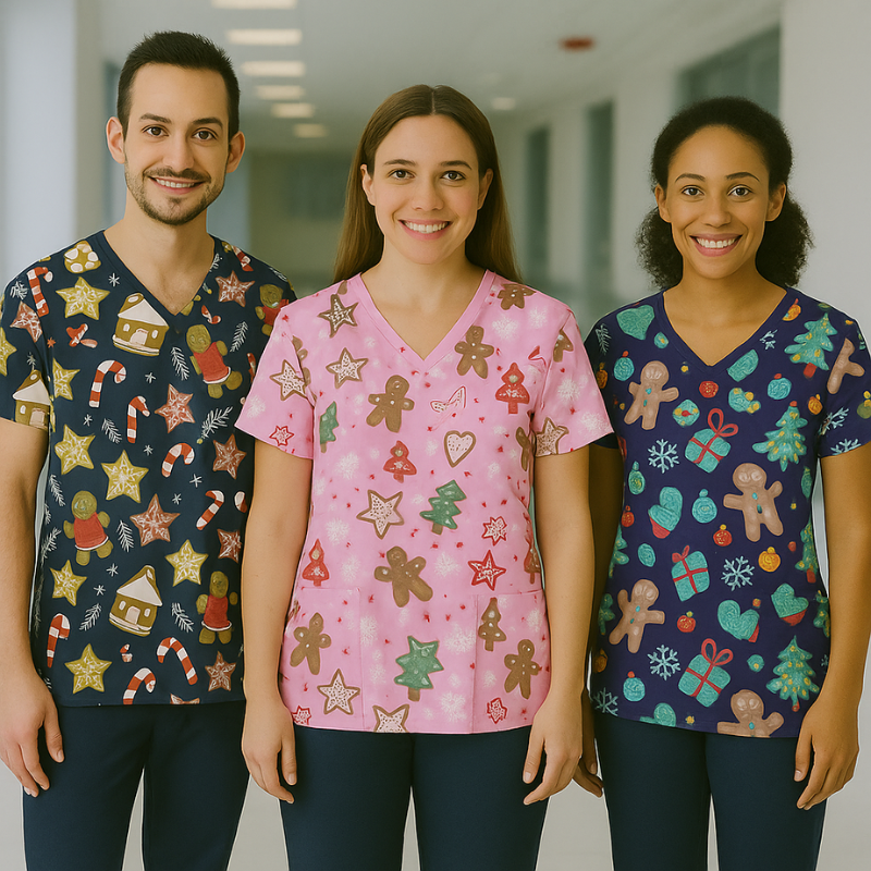 3 Scrub Tops - Gingerbread (3 Pack)