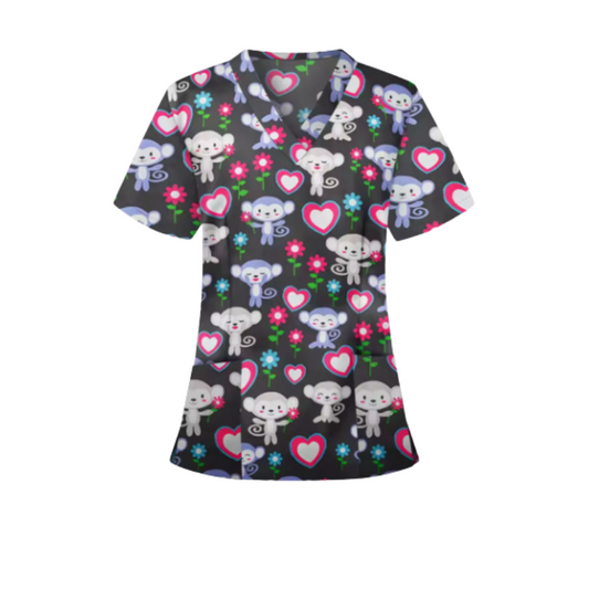 Scrub Top – Cheeky Monkey (Black)
