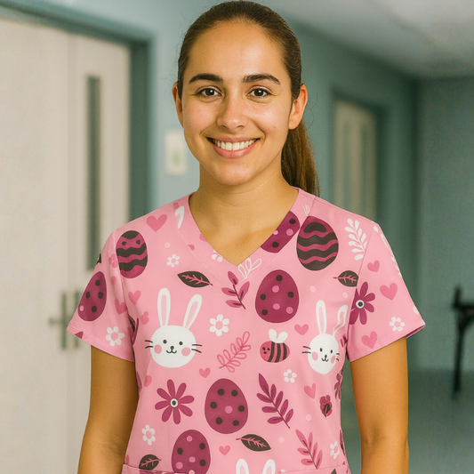 Scrub Top – Pink Easter