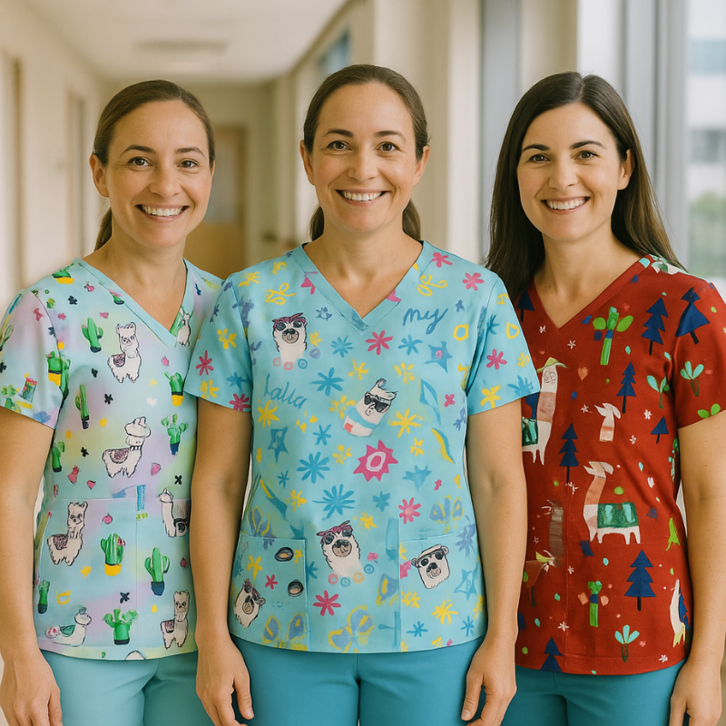 3 Scrub Tops - Llama (3 Pack)