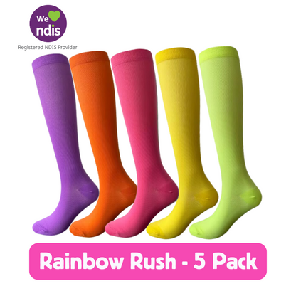 Long Compression Socks – Rainbow Rush (5 Pack)
