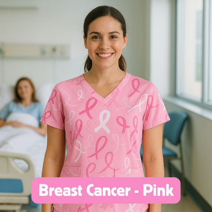Scrub Top – Breast Cancer (Pink)