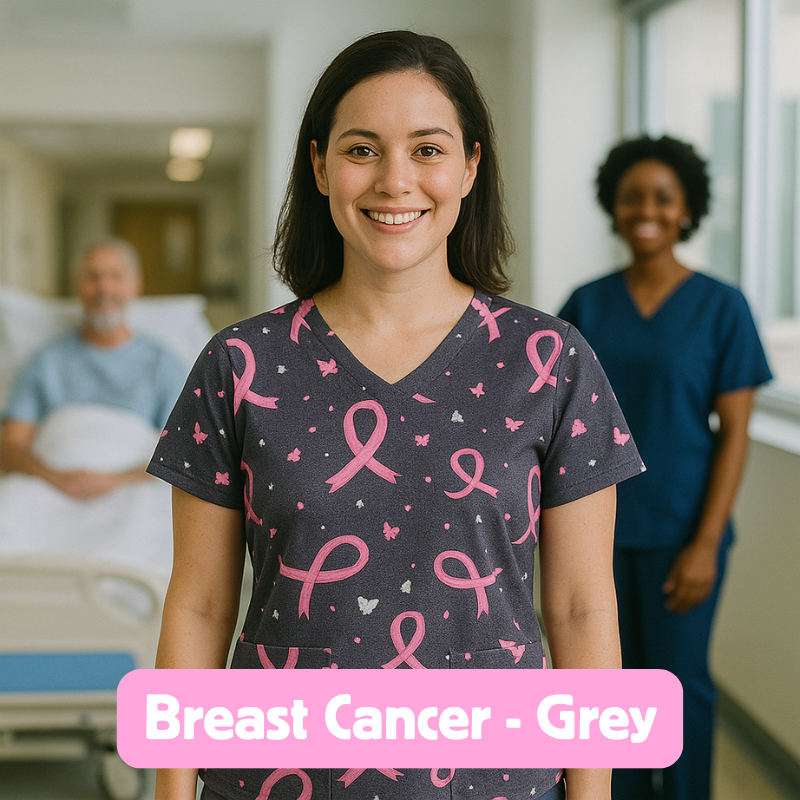 Scrub Top – Breast Cancer (Grey)