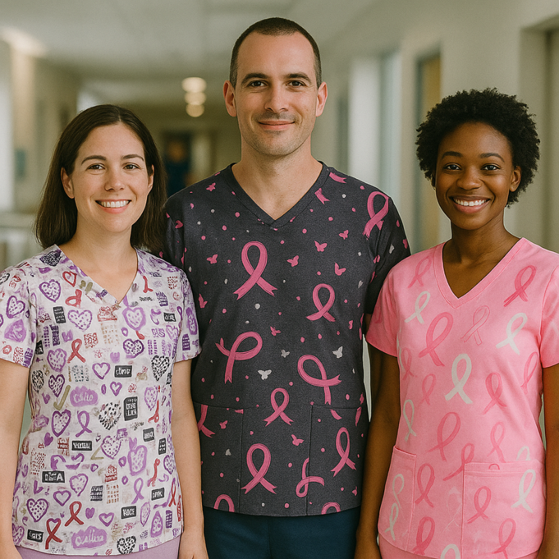 3 Scrub Tops – Breast Cancer (3 Pack)