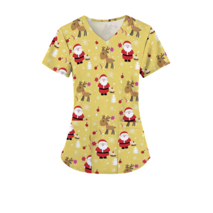 Christmas Scrub Top – Yellow Santa