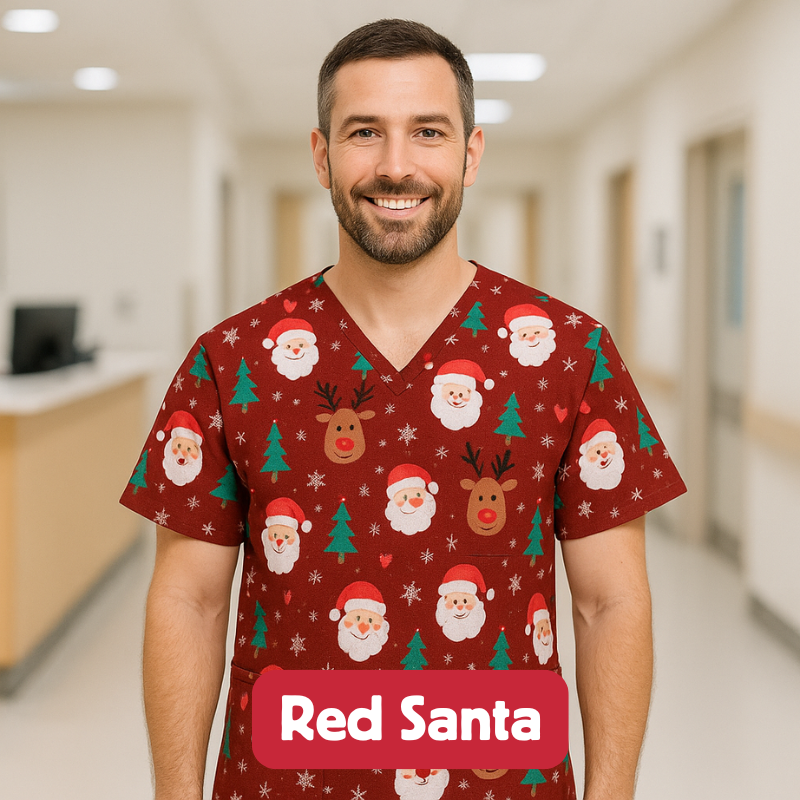 Christmas Scrub Top – Red Santa