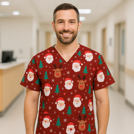 Christmas Scrub Top – Red Santa