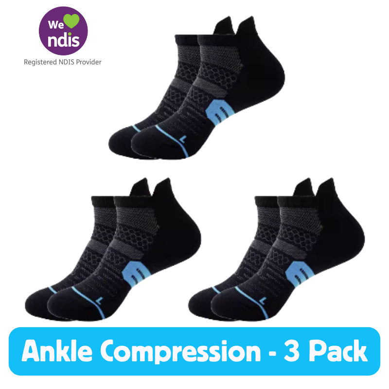 Ankle Compression Socks – Black/Blue (3 Pack)