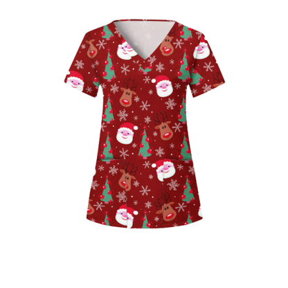 Christmas Scrub Top – Red Santa