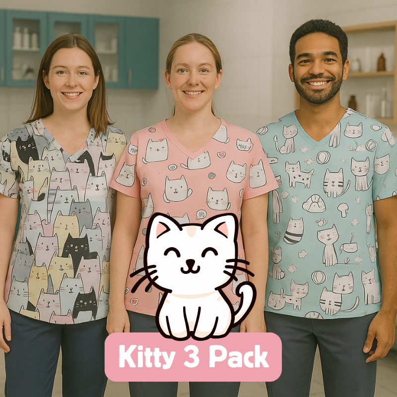 3 Scrub Tops - Kitty (3 Pack)