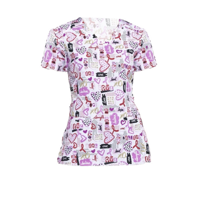 Scrub Top – Breast Cancer (White)