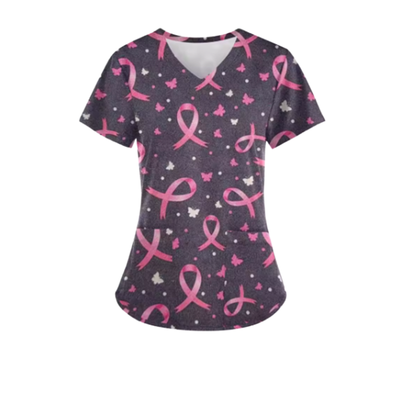 Scrub Top – Breast Cancer (Grey)