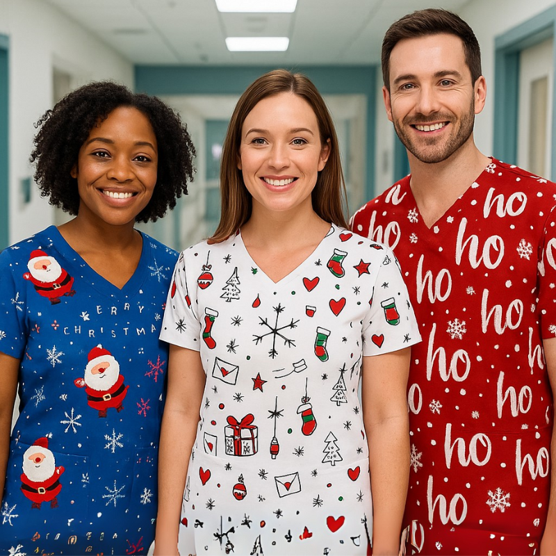 3 Scrub Tops - Santa (3 Pack)