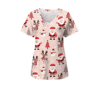 Christmas Scrub Top – Pink Santa