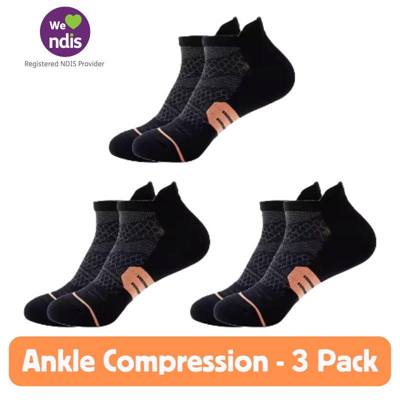 Ankle Compression Socks – Black/Orange (3 Pack)
