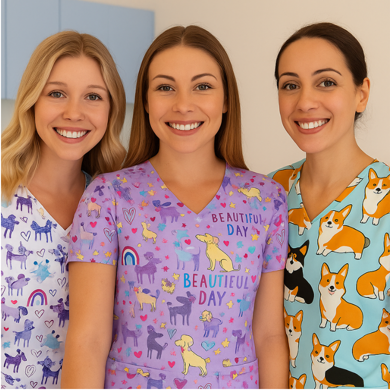 3 Scrub Tops - Puppy (3 Pack)