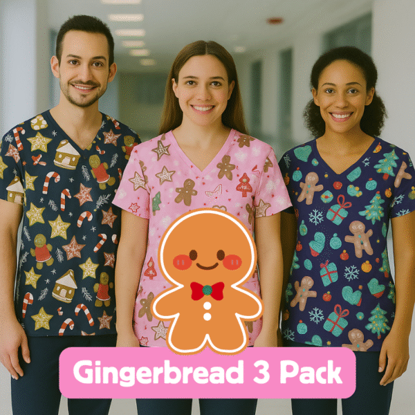 3 Scrub Tops – Gingerbread (3 Pack)