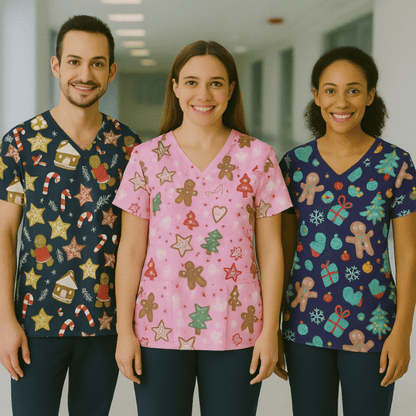 3 Scrub Tops – Gingerbread (3 Pack)