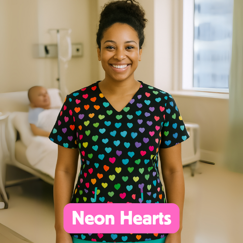 Scrub Top – Neon Hearts
