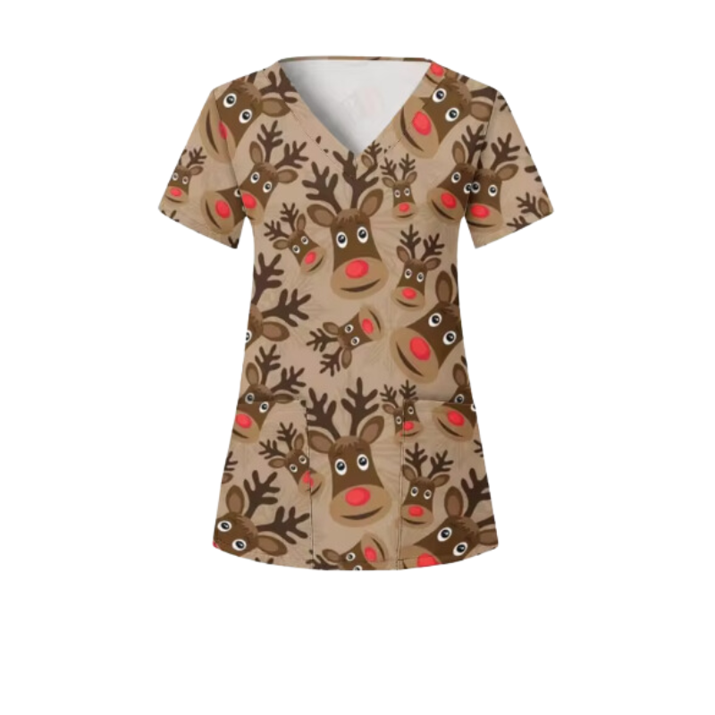 3 Scrub Tops - Reindeer (3 Pack)
