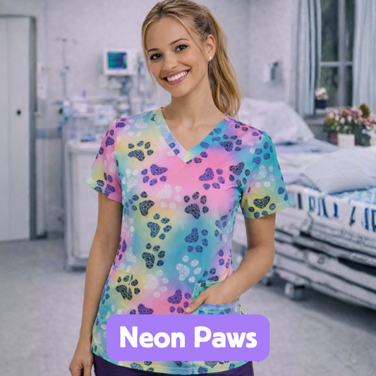 Scrub Top – Neon Paws