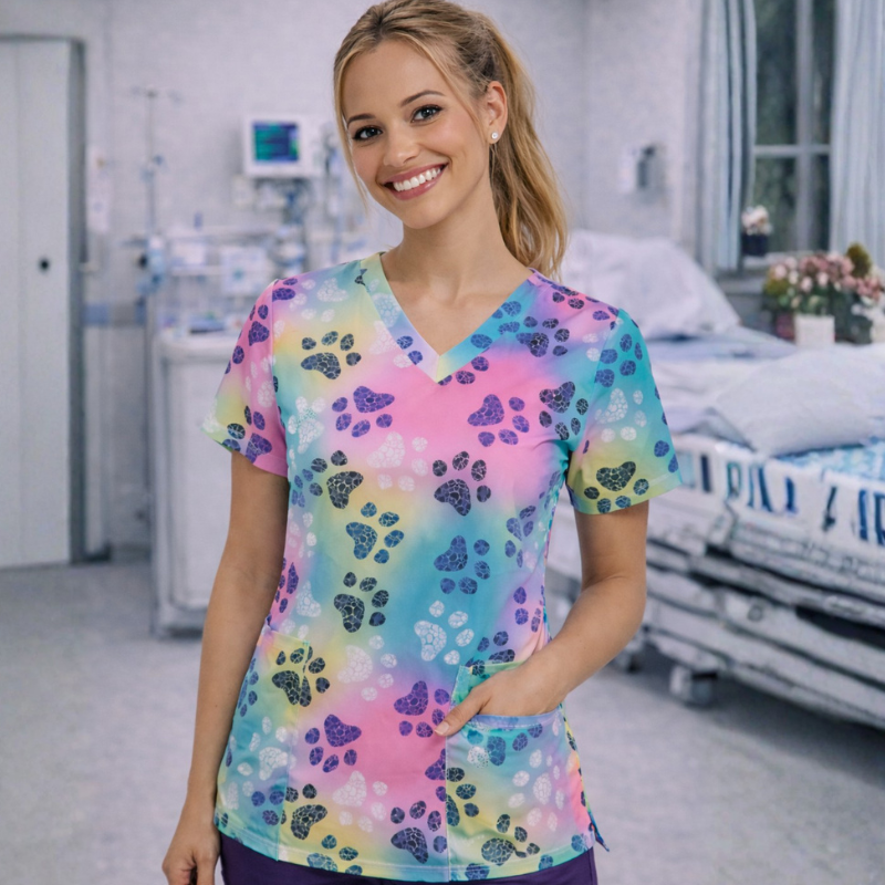 Scrub Top – Neon Paws