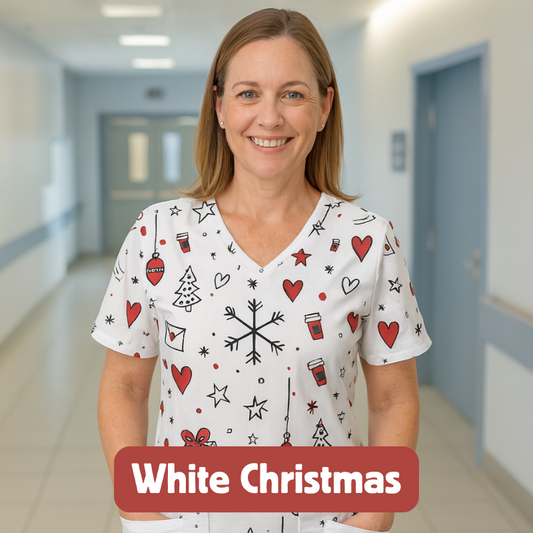Christmas Scrub Top – White Christmas