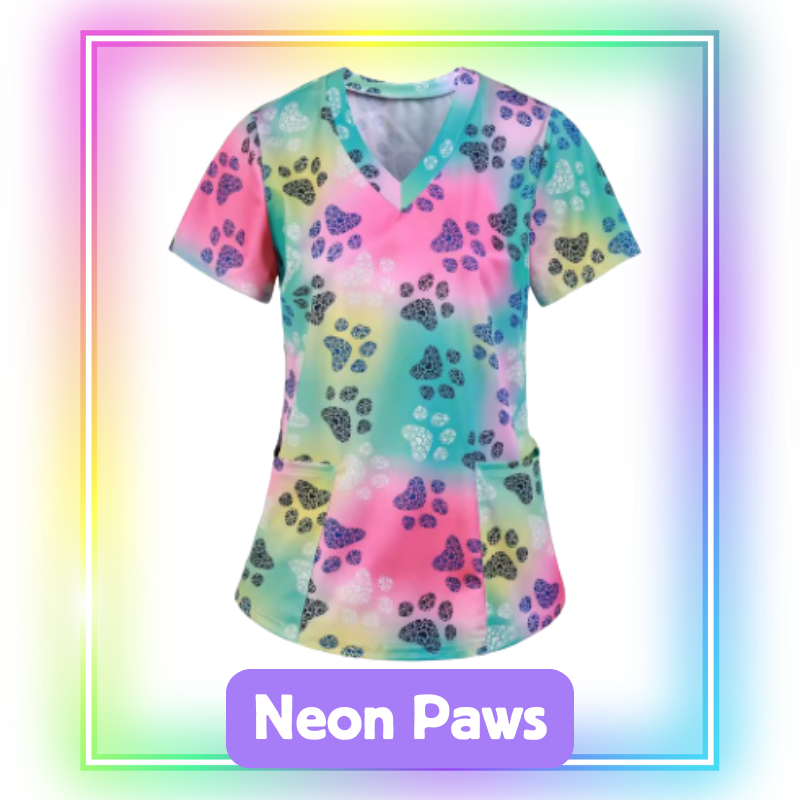 Scrub Top – Neon Paws