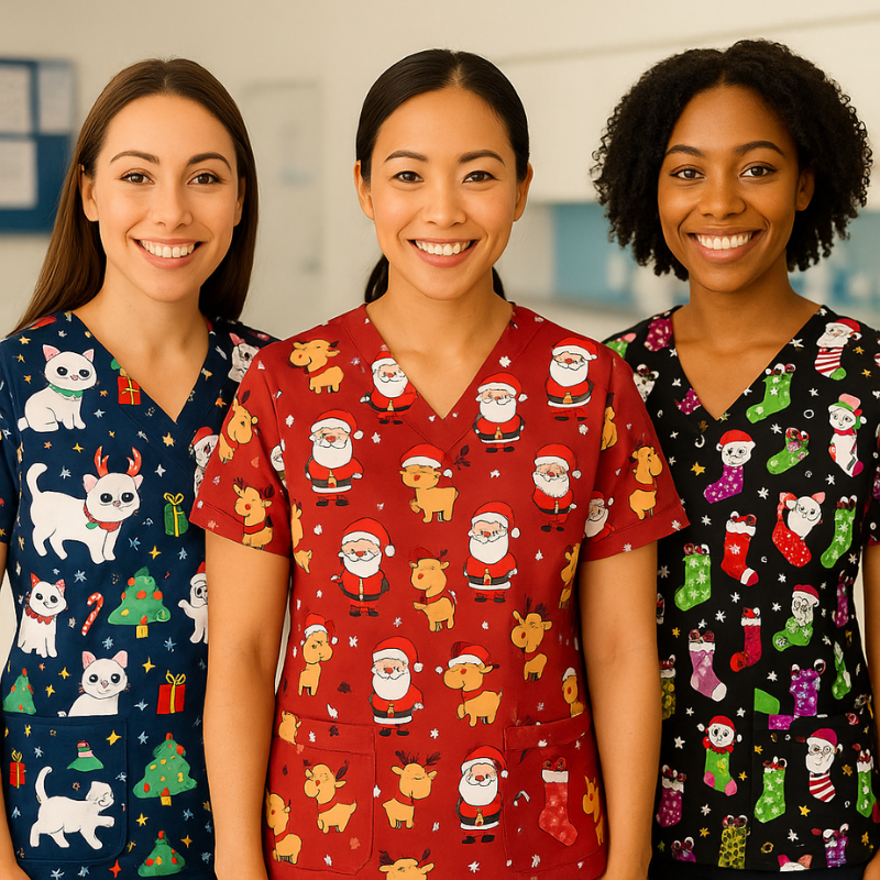 3 Scrub Tops - Christmas Pets (3 Pack)