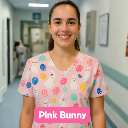 Scrub Top – Pink Bunny