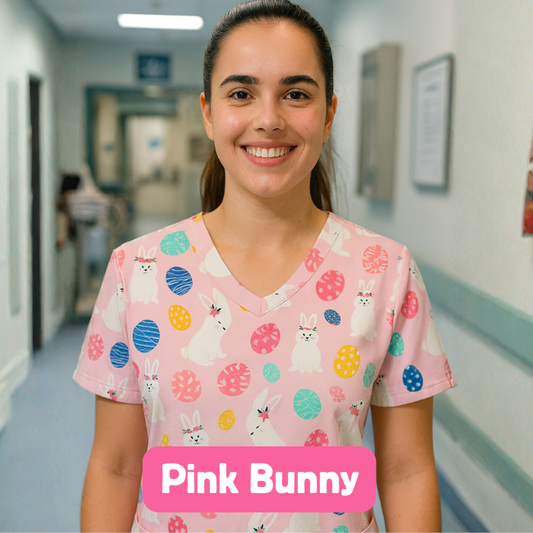 Scrub Top – Pink Bunny