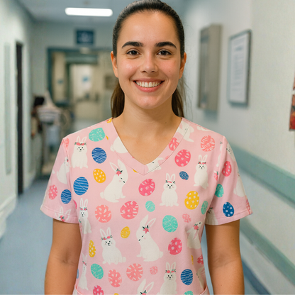 Scrub Top – Pink Bunny