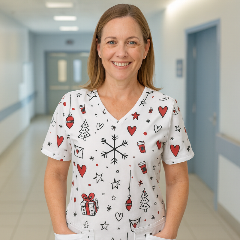Christmas Scrub Top – White Christmas
