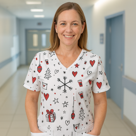 Christmas Scrub Top – White Christmas