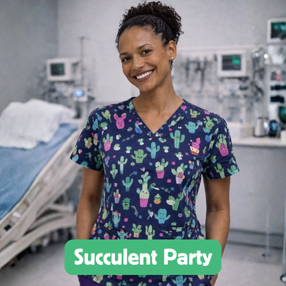 Scrub Top – Succulent Party