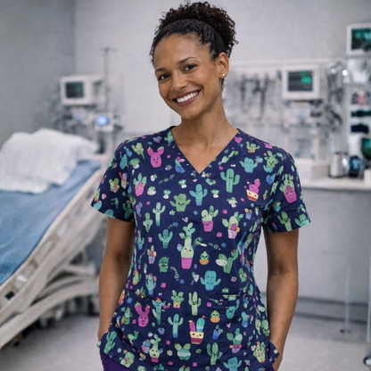 Scrub Top – Succulent Party