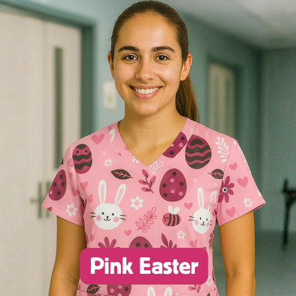 Scrub Top – Pink Easter