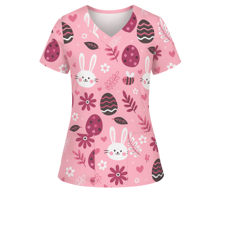 Scrub Top – Pink Easter