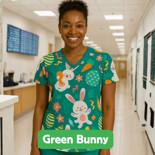 Scrub Top – Green Bunny