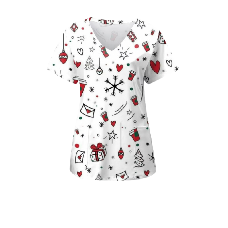 Christmas Scrub Top – White Christmas
