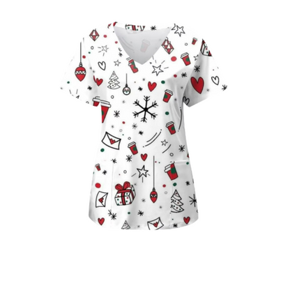 Christmas Scrub Top – White Christmas