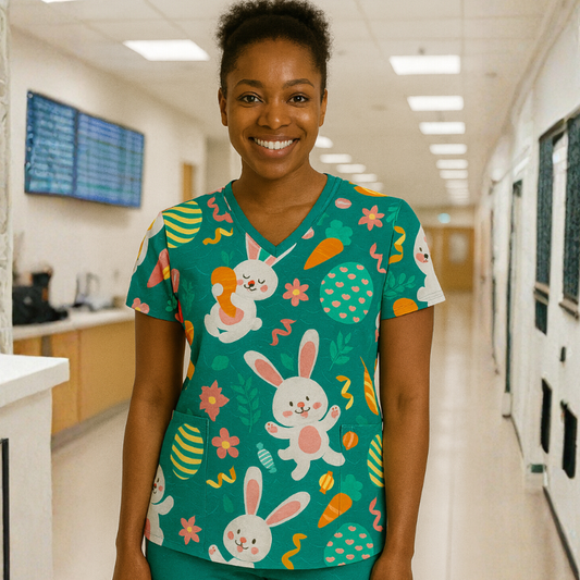 Scrub Top – Green Bunny