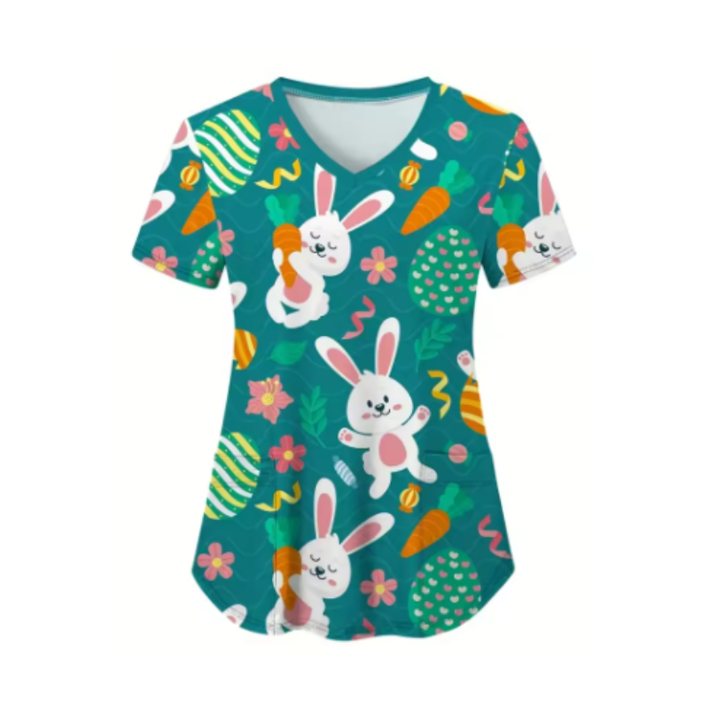 Scrub Top – Green Bunny