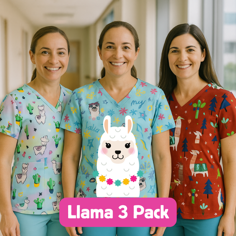 3 Scrub Tops - Llama (3 Pack)