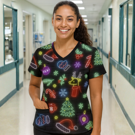 Christmas Scrub Top – Neon Christmas