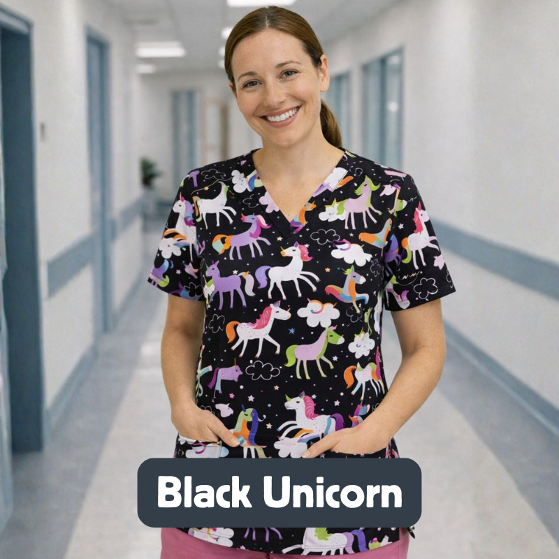 Scrub Top – Black Unicorn