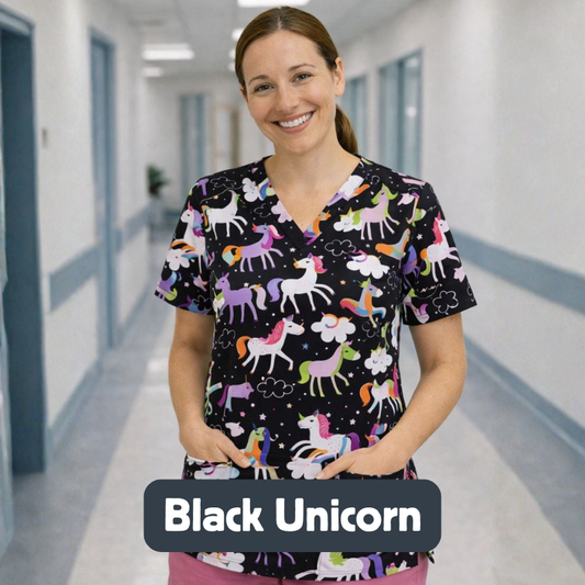Scrub Top – Black Unicorn