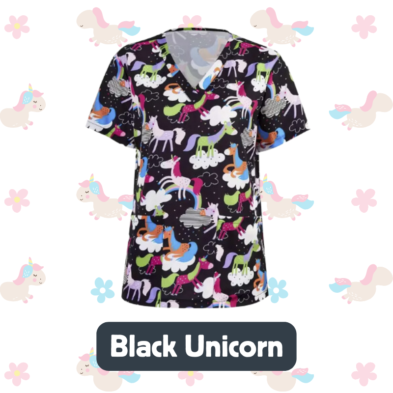 Scrub Top – Black Unicorn