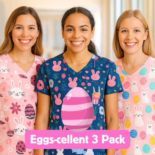 3 Scrub Tops – Eggs-cellent (3 Pack)
